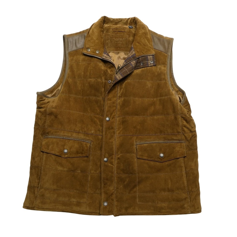 Roundtree & Yorke Vest Mens XLT Brown Suede Leather Quilted Full Zip Pockets
